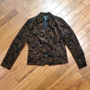 Lauren Ralph Lauren Womens Velvet Blazer Gold Floral 12 Black Brown